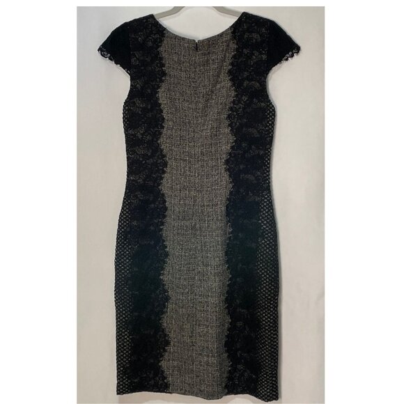 (NWOT) BETSY JOHNSON Lace Trim Sheath Dress, Black/Tweed - 6 - Picture 3 of 8